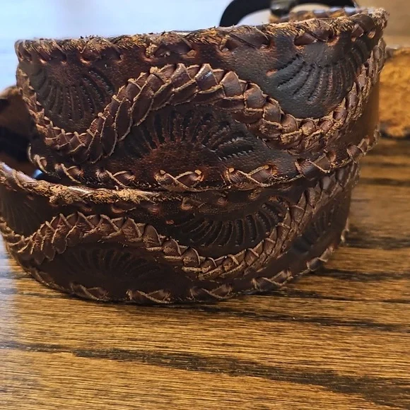 Hand Tooled Leather Belt Y2K Hippie Vintage - Picture 8 of 8